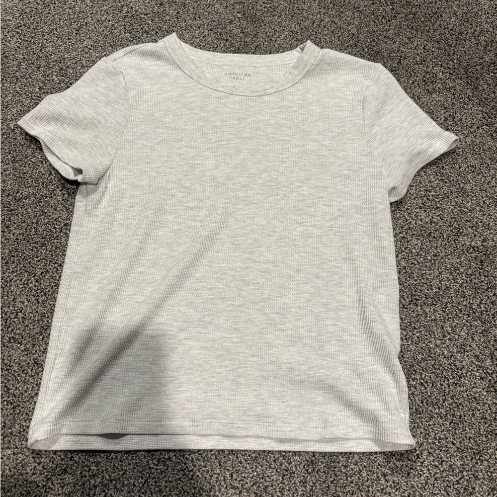 American Eagle Outfitters Light Heather Gray Ribbed Short Sleeve Tee
